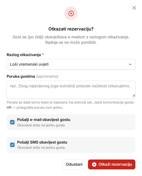 Dva klika u administraciji: razlog, poruka i prekidač slanja